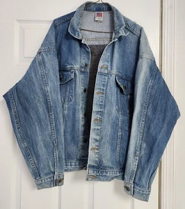US Marine Corps Jean Jacket Large Blue Denim Embossed Logo USA Made Mens - Picture 1 of 5