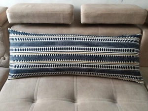 Extra long lumbar pillow navy blue striped rectangular throw pillow covers 14x36 - Picture 1 of 10