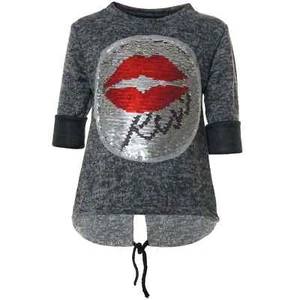 Pullover Pulli Wende Pailletten Sweatshirt Langarm Mädchen Anthrazit 98-104 - Imagen 1 de 4
