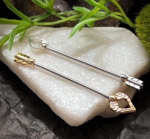 1pc Heart Arrow 38mm 1.5" Industrial Barbell - Only Steel Left - Picture 1 of 4