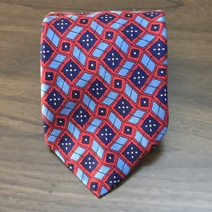 ROBERT TALBOTT Blue & Red Abstract Geometric English Silk Made in the USA - Picture 1 of 9