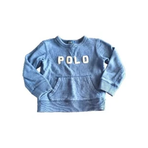 Polo Ralph Lauren Sweater Boy's 4 Blue & White LOGO Kangaroo Pocket Causal Top - Picture 1 of 10