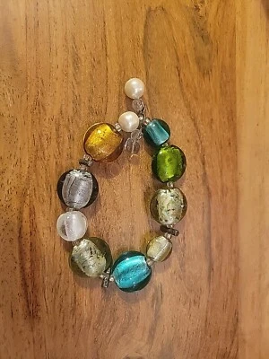 Pulsera de perlas de vidrio laminado SILPADA B1931 plata de ley 925 elástica  Foto 1 de 4