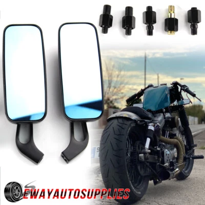 Espejos retrovisores rectangulares negros para motocicleta Harley Softail Sportster Chopper Bobber Foto 1 de 4