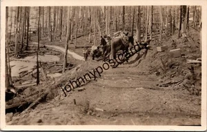 RPPC Postkarte Wagen Road Pack Pferde Bäume Trail Männer Pacific Spokane WA PNW - Bild 1 von 4