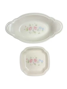 Vintage Pfaltzgraff Stoneware Tea Rose Oval & Square Serve Dishes - Picture 1 of 7