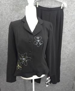 R&K Originals Pant Suit Womens 6 Button Up Sequined Lined Lightweight Black NWT - Picture 1 of 23