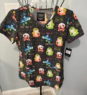 Cherokee Modern Classic Grey Animals Vet Extra Extra Small XXS women scrub Top - Image 1 of 4