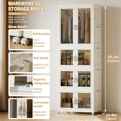 Armario portátil armario plegable armario de ropa organizador con caja de almacenamiento de 3 piezas Foto 1 de 4