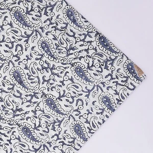 Indian Blue Paisley Block Print Cotton Unstitched Sewing Craft Fabric By TheYard - Picture 1 of 7