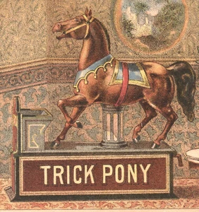 Trick Pony Mechanical Bank Toy Horse Kingston NY SR.B.TP Victorian Trade Card - Bild 1 von 9