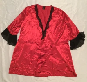Secret Treasures Seide Rot mit Schwarz Spitze Morgenmantel mit Krawatte Größe 3X 22W/24W - Bild 1 von 7