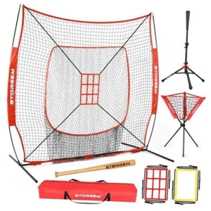 Baseball and Softball Practice Net 7×7ft Portable Hitting Pitching Batting Red - Picture 1 of 8