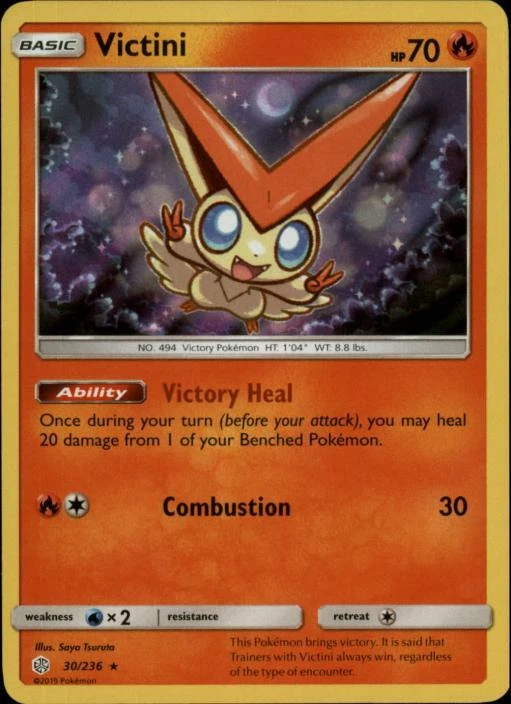 2x (SM12-030) Victini (Rare Holo) Pokemon Cosmic Eclipse Card # 30 - Image 1 of 1