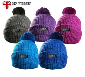 KNITTED THINSULATE STYLE THERMAL SKI BOBBLE POM BEANIE WOOLLY HAT UK SELLER - Picture 1 of 2