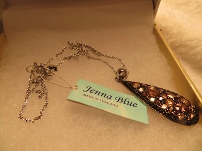 COLLAR JENNA AZUL 925 Esterlina y Cristal Lágrima Colgante con Cadena de 17" Foto 1 de 4