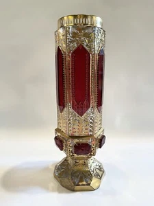 Antique 11" Moser Cabochon Red Gilt Glass Czech Vase  - Picture 1 of 12