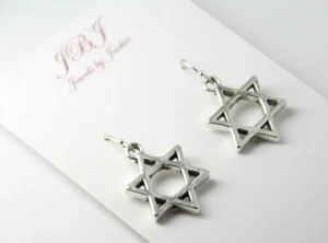 Jewish Star of David Charm Earrings .925 Sterling Silver hooks, pewter charms - Picture 1 of 6