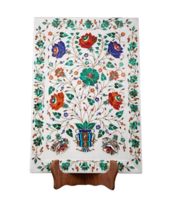 12" X 9" Marble tray Handmade Pietra Dura Inlay semi precious stones home decor - Picture 1 of 3