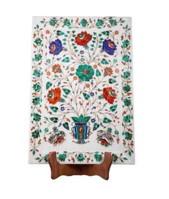 Bandeja de mármol 12" X 9" hecha a mano Pietra Dura incrustación piedras semipreciosas decoración del hogar Foto 1 de 3