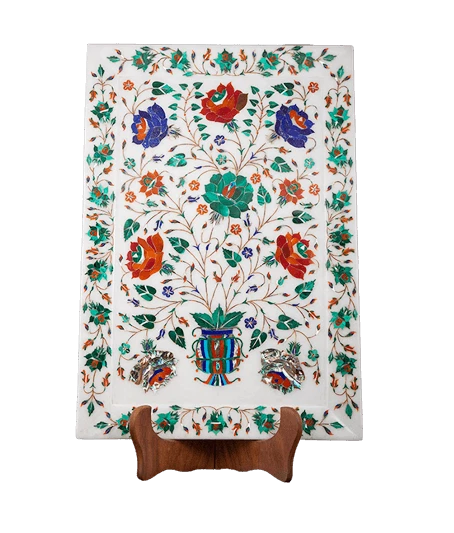 Bandeja de mármol 12" X 9" Pietra Dura Incrustación piedras semipreciosas arte decoración del hogar Foto 1 de 1