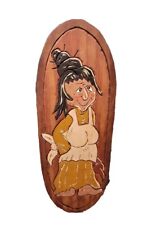 Vintage Handmade Carved Painted Country Rustic Wooden Wall Hanging Plaque Woman