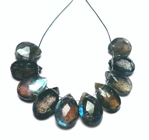 Blue Flash LABRADORITE FACETED PEAR BRIOLETTE 10! BEADS 101Z 6x5x2mm to 8x6x3mm - Picture 1 of 1