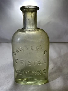 Vintage Sawyer’s CRISTAL Blueing Bottle 4” Tall. Misspelled - Picture 1 of 17