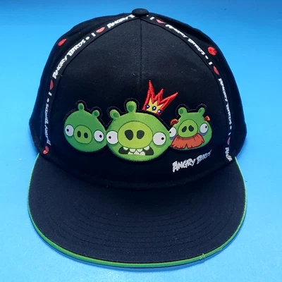 Angry Birds Negro Verde Cerdos Rovio 2011 Ajustable Snap Back Sombrero Gorra Billete Plano Foto 1 de 4