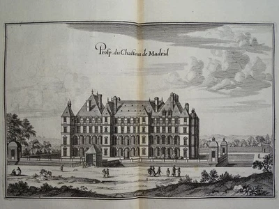 Prosp. Château de Madrid Ansicht Topographia Galliae EA Merian Kupferstich 1655 - Bild 1 von 3