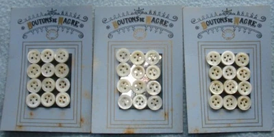 36 Vintage CREAMY WHITE Mother of Pearl BUTTONS Original CARDS Buttons De Nagre - Image 1 of 4