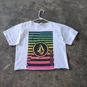 Vintage Volcom Crop Top Shirt Womens L White Cropped T Shirt Graphic Skater Y2K - Picture 1 of 7