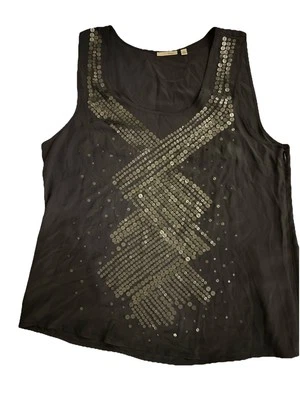Halogen Women’s Silk Dark Gray Sequined Tank Top - Size XL  EUC!! - Image 1 of 4