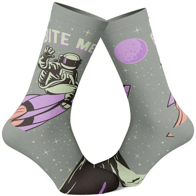 Men's Bite Me Socks Funny Astronaut Rocket Graphic Novelty Footwear - Image 1 of 4