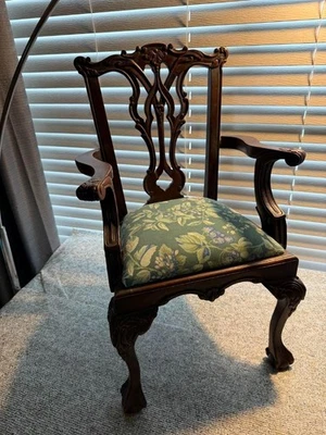 Salamans sample -tiny- Chippendale Style Ball & Claw Carved Mahogany Armchair - Image 1 of 4