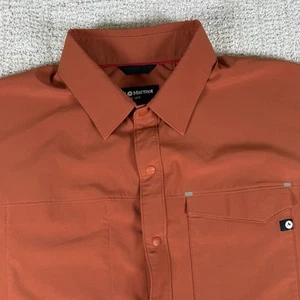 Marmot Men’s Medium Orange Outdoor Hiking Short Sleeve Snap Button Up Shirt - Picture 1 of 5