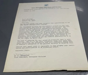 Lettera di riconoscimento programma montaggio telescopio Skylab Apollo 1975 vintage ~ palla NASA - Foto 1 di 4