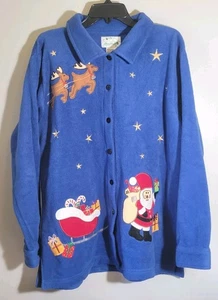Quacker Factory Women's Size Large Jacket Fleece Christmas Santa Long Sleeve - Picture 1 of 6