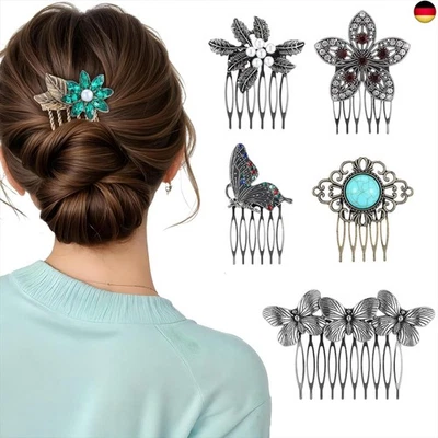 Mabor 6 Stück Schmetterlings Einsteckkamm Strass Steckkamm Haare Haarkamme zum