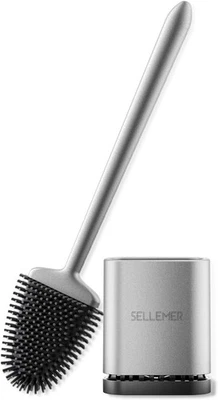 Scopino WC Silicone con Supporto Rapido Parete/Pavimento, Bagno Argento - Immagine 1 di 4