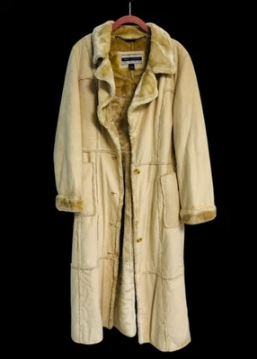 Vintage Big Chill Women's Tan Faux Suede Mid Length Coat Fur Lined Size Medium - Image 1 of 4