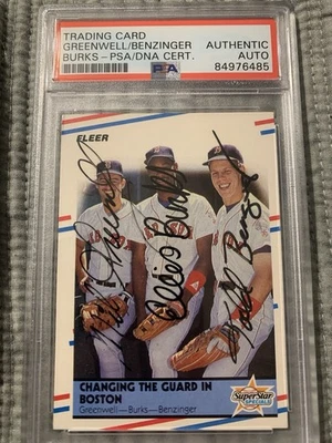 Mike Greenwell/Ellis Burks/Todd Benzinger 1988 Fleer Triple Signed - PSA - Image 1 of 2