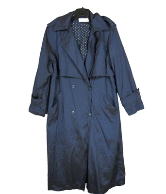 FORECASTER OF BOSTON Blue DOUBLE BREASTED Pockets TRENCH COAT Jacket Rain Sz 10 - Image 1 of 4