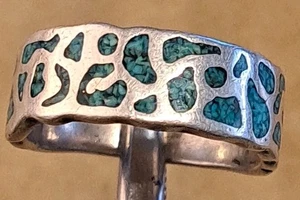 Anillo banda cónica con astillas turquesa plata esterlina hecho a mano nativo americano 10,25 - Imagen 1 de 7