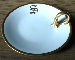 Vtg Antique UNO Bavaria Germany Gold Trim Initial "S" Finger Loop Lemon Plate - Picture 1 of 5