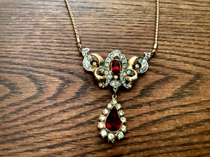 Stunning Vintage CORO Ruby Red & Clear Crystal Rhinestone Necklace Choker - Picture 1 of 7
