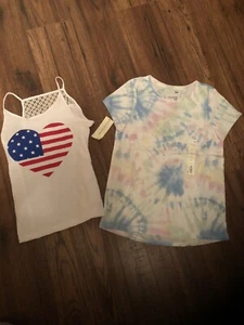 2 Pc: SO The Favorite Tee Girls SS Top & Flag Heart Tank White Top Sz 7/8 (M) - Picture 1 of 6
