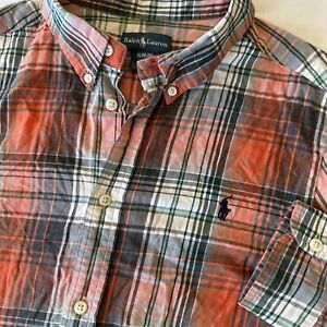 Ralph Lauren Youth Boys Orange Plaid Long Sleeve Button Down Shirt XL 18-20 F17
