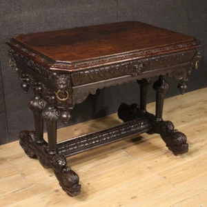 Table Secretary Desk IN Antique Style Renaissance Furniture Oak Desk Xx Century - Picture 1 of 12