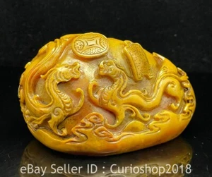 3" Chinese Natural Tianhuang Shoushan stone Carving Dragon Pixiu seal signet - Picture 1 of 8